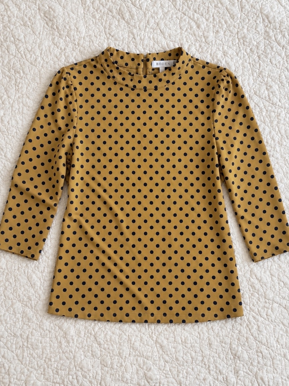 Boden Mustard with Black Polka Dot Long-Sleeve Tee